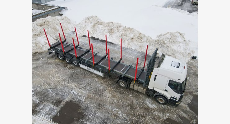 Полуприцеп-сортиментовоз BRAVER BC-310D — общий вид сверху с тягачом